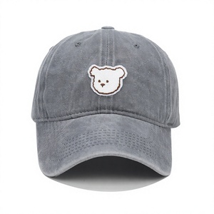 Gray Cotton Discharge Printed <b>Baseball</b> <b>Cap</b> with Bear Embroidery Front Panel Unisex Casual Adjustable Hat Star Figure Enterprises - Product Image 1