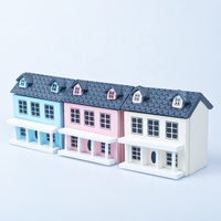Ensemble de meubles de maison de poupée en bois à l'échelle 1:12, modèle de jouet miniature avec murs roses mignons et toit gris