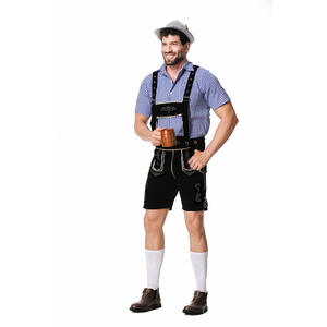 <span class=keywords><strong>Costume</strong></span> d'Oktoberfest classique pour <span class=keywords><strong>homme</strong></span>, chemise à carreaux et salopette, ensemble avec chapeau de <span class=keywords><strong>cowboy</strong></span>, <span class=keywords><strong>costume</strong></span> de fête d'Halloween, uniforme de serveur ou de serveuse - Product Image 2