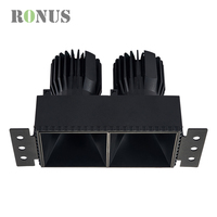 Spot encastré rectangulaire LED sans cadre à double tête COB noir 7W*2