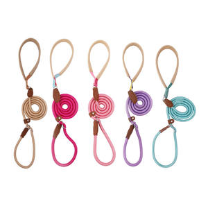 Correa de Cadena para Perro de Color Sólido con Mango de Cuero, Cuerda de Nailon Resistente, Correa Deslizante para Entrenamiento y Paseo, Correa 2 en 1 para Mascotas - Product Image 1