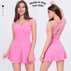 Aoyema gaun Badminton Emas punggung cantik, gaun Jumpsuit kebugaran dengan celana pendek leher U modis, pakaian tenis kecantikan - Product Image 1