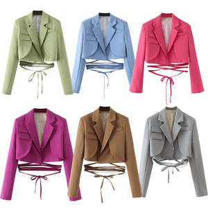 Traje Corto de Mujer con Cintura Ajustable con Cordón, Color Sólido, a la Moda - Product Image 1