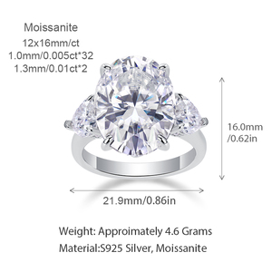 타원형 12ct 모이사나이트 반짝이는 반지 GRA 인증서 925 실버 화이트 선명도 전체 VVS 모이사나이트 반지 - Product Image 3