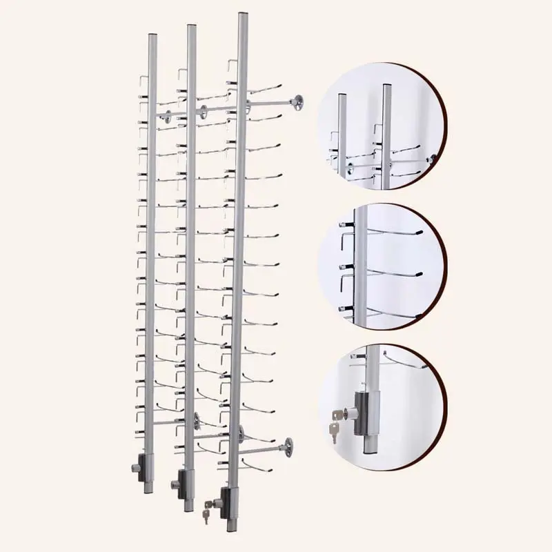 China Aluminium Proflie Wand montage Brillen ständer Display Stangen Verriegelung Sonnenbrillen Display Racks optische Rahmen Display