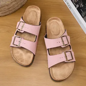 รองเท้าแตะส้นแบนสำหรับผู้ชายพื้นไม้ก๊อกกระดุมสองแถวหนังวัวนิ่มกระดุมสองแถวสไตล์ย้อนยุคใหม่<span class=keywords><strong>2025</strong></span> - Product Image 4