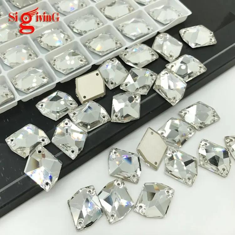 Factory Direct Sale 2 Holes Shape Colorful Crystal AB Flat Back Sew On Glass Rhinestone Diamond for Decoration