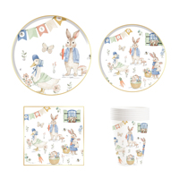 DAMAI Joyeuses Pâques – Sets de vaisselle jetables en papier gaufré 6 couleurs, assiettes, gobelets et serviettes à motifs de dessins animés colorés