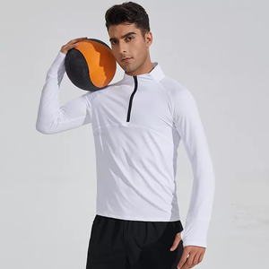 1/4 fermeture éclair hommes actif séchage rapide col rond t-shirts athlétique course gymnastique entraînement à manches longues t-shirt avec trou pour le pouce - Product Image 1