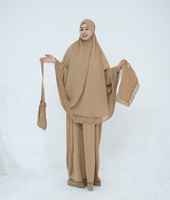 Nouvel Ensemble de Prière 4 Pièces Loriya 2025 de Haute Qualité avec Tapis de Prière et Sac Hijab Dentelle Khimar Jupe Jilbab Abaya Nida