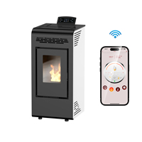 Poêle à granulés de bois KM0801F au design moderne en forme d'arc, avec commande à distance Wi-Fi via l'application TUYA, certifié CE ROHS