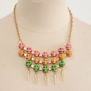 Collana Punk con teschio rosa e rosso alla moda maglione con perline larghe a catena per donne e uomini a forma di scatola geometrica per bambini - Product Image 4
