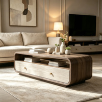 Table basse Voxhome, style nordique moderne, finition en placage de bois naturel avec panneaux avant en travertin, meubles pour le salon
