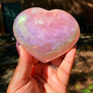 Nouveautés en gros : Cœur en cristal de quartz rose naturel électroplaqué Angel Aura pour la lithothérapie - Product Image 3