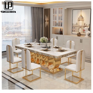Venta Directa de Fábrica, Juego de Mesa Rectangular de Mármol para Comedor, 10 Plazas, Acero Inoxidable Cromado, para el Hogar - Product Image 2