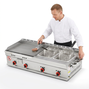 Friteuse professionnelle à gaz en acier inoxydable 69x47.5x32cm à double panier pour comptoir de cuisine de restaurant - Product Image 1