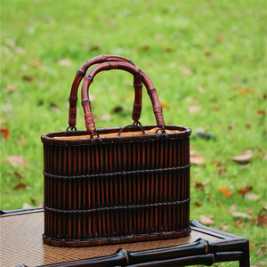Handmade Bamboo Woven Tote Bag Solid Color Distressed Finish Women's <b>Beach</b> Bag Tea Set Storage <b>Accessory</b> - Product Image 5