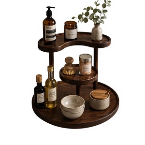 Wooden Three Tier Storage Rack Round Minimalist Style Durable Standing Type For Bathroom Use standing type with <b>drawer</b> - Product Image 1