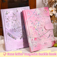 Carnet à couverture rigide vintage à motif floral rose, couverture en relief 3D NAA12, fermeture magnétique, reliure cousue, cadeau brillant de haute qualité