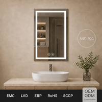 Miroir de salle de bain mural rectangulaire LED éclairé, IP44, tactile, à intensité variable, avec anti-buée, design minimaliste pour usage hôtelier Joystar