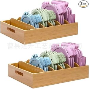 Bamboo Lid Holder With Removable Dividers Rectangular Desktop Storage <b>Rack</b> For Kitchen Containers And <b>Plates</b> - Product Image 2