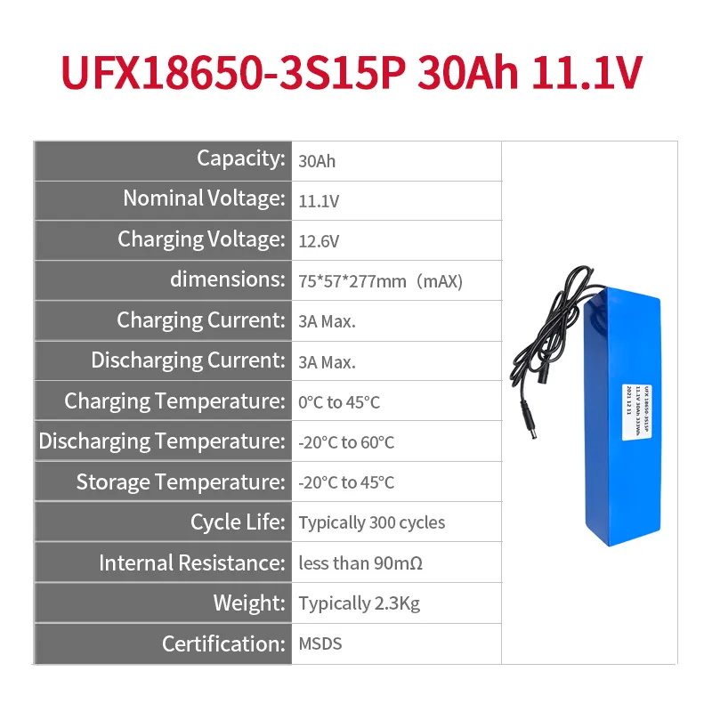 Chine meilleur fabricant de cellules lithium-ion en gros batterie de grande capacité de haute qualité UFX 18650 3S15P 30Ah pour purificateur d'air