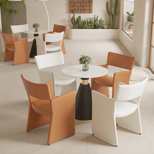 ชุดเก้าอี้รอพร้อมโต๊ะกลมพร้อมเก้าอี้สีส้มและสีเบจสำหรับร้านกาแฟ ร้านเสริมสวย หรือพื้นที่ต้อนรับสำนักงาน ดีไซน์ทนทาน - Product Image 1
