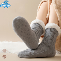 Chaussettes pantoufles douces et chaudes en tricot pour femmes, doublées de polaire, antidérapantes, en peluche, pour l'hiver