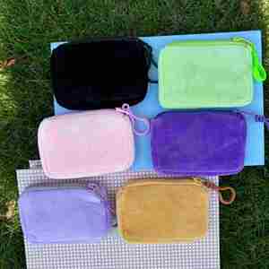<b>Cute</b> Solid Color Square Plush Coin <b>Purse</b>, Candy Color Earphone Storage Pouch, Mini Zipper Wallet Promotional Gift for Students - Product Image 2