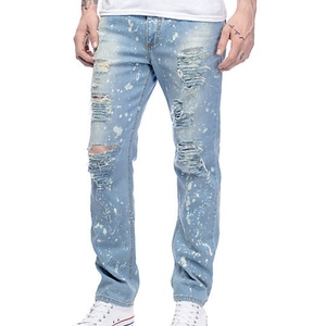Meilleurs Jeans en Denim Déchirés et Délavés pour Hommes, Pantalons Skinny Imprimés avec Ourlet Zippé - Product Image 4