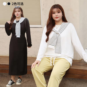 รันฉีเสื้อยืดแขนยาวผู้หญิงไซส์ใหญ่ สีพื้น ผ้าถัก ทรงหลวม มีป้าย N8763 - Product Image 2