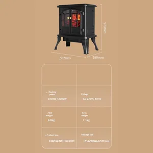 <span class=keywords><strong>Cheminée</strong></span> électrique chauffante de style européen, flamme simulée, télécommande intelligente, souffleur d'air chaud, 2000W, 11-20m, vente en gros d'usine - Product Image 3