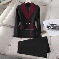 Traje de Dos Piezas Elegante para Mujer con Logotipo Personalizado, Blazer Cruzado con Solapa en Contraste, Pantalón de Pierna Ancha de Cintura Alta, Tallas Grandes