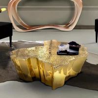 Ensemble de table basse centrale mobile en acier inoxydable doré titane, pour salon moderne et luxueux. Achat en gros de meubles en métal