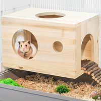 Cachette de luxe en bois pour hamster - Cage rectangulaire avec motif floral pour habitat d'animaux de petite taille