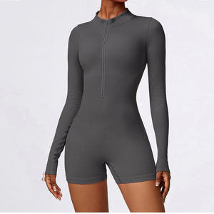 Pagliaccetti da Yoga a maniche lunghe senza cuciture da <span class=keywords><strong>donna</strong></span> allenamento di un pezzo <span class=keywords><strong>tuta</strong></span> <span class=keywords><strong>aderente</strong></span> con Zip corta tute da Jogging sportive - Product Image 4