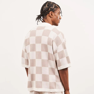 Logo Design personalizzato scollo a <span class=keywords><strong>Polo</strong></span> con collo traforato maglieria estiva a manica corta in cotone uncinetto maglia maglia maglia maglia camicia da uomo - Product Image 2