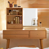Ensemble de coiffeuse universelle en bois massif, bureau de maquillage en chêne avec miroir et étagère de rangement pour chambre à coucher