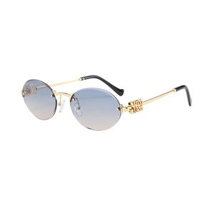 Gafas de sol ovaladas sin montura para mujer, de metal, estilo retro, protección UV400, moda para adultos - Product Image 2