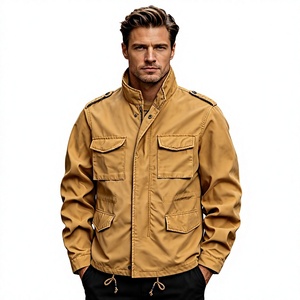 Men's Tan Canvas Safari <b>Jacket</b> Stand Collar Zipper Closure Epaulet Workwear Style Plus Size Autumn Wear Regular Fit Bangladesh - Product Image 2