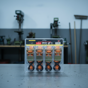 4 Set di Cinghie di Fissaggio a Gancio a S in Poliestere con Sistema di Tensionamento a Cricchetto, Fibbia per Cinghie da Carico, Tensionatore Metallico da 300KG - Product Image 1