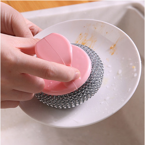 Steel Wool Scrubber With Handle Kitchen Cleaning Brush Pot Dishwashing Brush Steel Wool Pad Solid Shape Plastic And Metal - Product Image 2