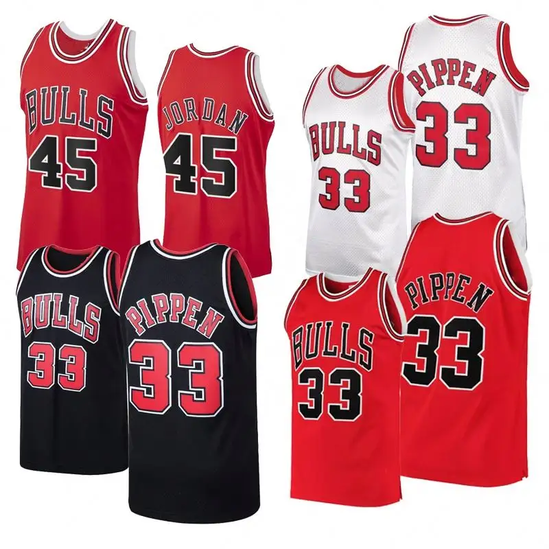 Wholesale Cheap Men's 45# Red Shirts Basketball Chicago Stitched Embroidery 33# Pippen Bull Mesh Basketball Jersey Uniform