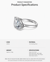 Bagues en argent sterling S925 avec moissanite, deux pierres incrustées, moissanite pour mariage, couleur D, VVS1, 2,0 carats, bijoux fins, cadeau pour femmes