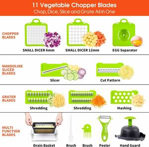 Hachoir manuel multifonctionnel vert 14/16 en 1 pour légumes et oignons – Vente en gros - Product Image 2