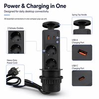 Novo Modelo de Tomada Retrátil Manual com Design Padrão Europeu, Tomada Schuko Alemã e Portas USB de Carregamento Rápido PD20W