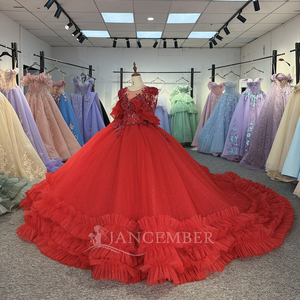 Jancember 6886 Beautiful <strong>Red</strong> <strong>Sequins</strong> Empire Ruffle Quinceanera 15 Girls Dresses - Product Image 2