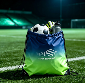 Sac à dos de sport à cordon de serrage pour entraînement d'équipe, dégradé bleu-vert, résistant à l'eau, 20-35L, unisexe, tissu polyester 210D - Product Image 1