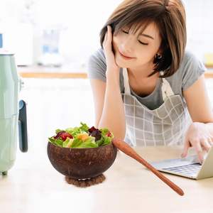 Handmade Polished Eco-Friendly Organic Wooden Coconut <b>Bowl</b> Shell with Stand and Wooden Spoon Sets - Product Image 5
