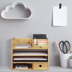 Office <b>Organizer</b> Bamboo Desktop Storage Rack With Drawers A4 <b>File</b> Holder Minimalist Style For Office Desk Use - Product Image 1